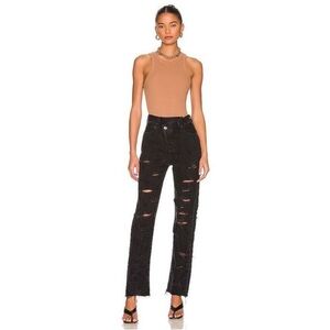 AGOLDE Criss Cross Straight Black Super Distressed Shredded High Rise Jeans 27